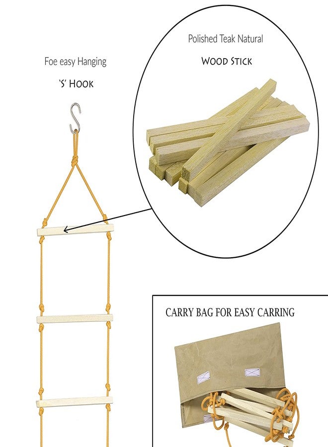 BOFFLE Rope Ladder for Kids | Climbing Ladder for Kids | Wooden Ladder | Indoor Outdoor Games for Kids, Physical Activity for Play Activity Ninja for 3 to 10 Years (Yellow) - Image 4